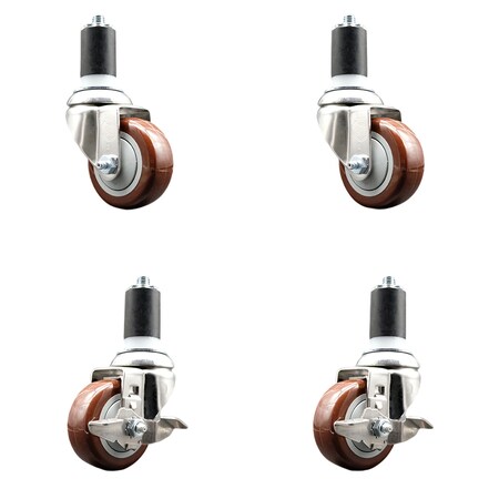 Service Caster 3.5 Inch 316SS Maroon Poly Swivel 1-5/8 Inch Expanding Stem Caster Brake, 2PK SS316EX20S3514-PPUB-MRN-2-TLB-2-158